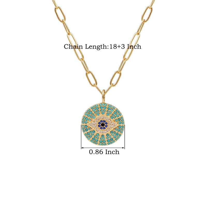 Obidos 14k Gold Plated Evil Eye Pendant Necklace for Women 18-20Inch,Round Circle Disk Minimalist Jewelry - Image 3